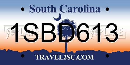 1SBD613 South Carolina License Plate