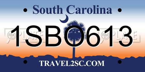 1SBO613 South Carolina License Plate