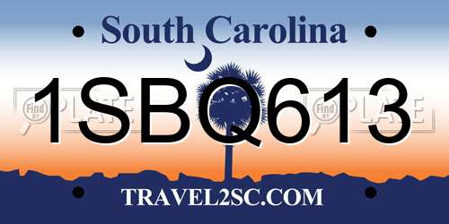 1SBQ613 South Carolina License Plate