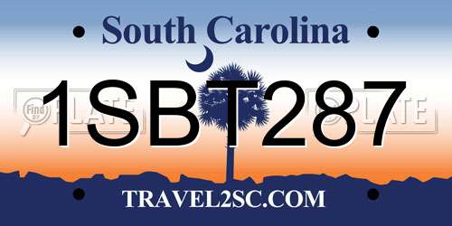 1SBT287 South Carolina License Plate