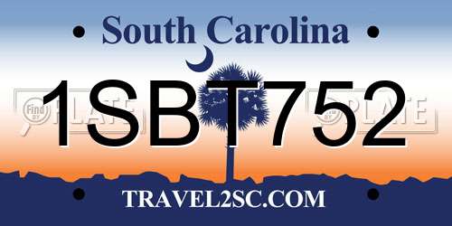 1SBT752 South Carolina License Plate