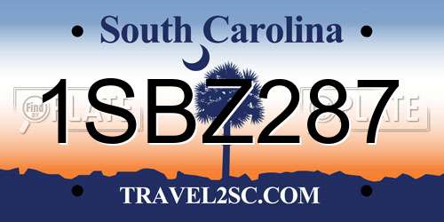 1SBZ287 South Carolina License Plate