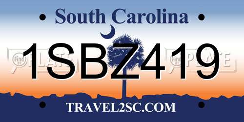 1SBZ419 South Carolina License Plate