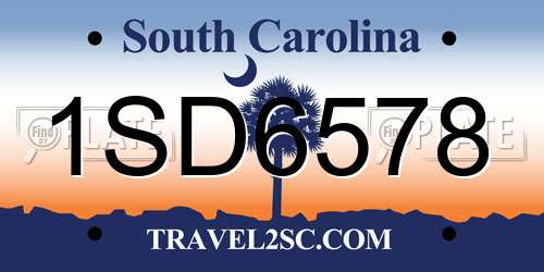 1SD6578 South Carolina License Plate