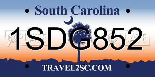 1SDG852 South Carolina License Plate