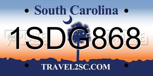 1SDG868 South Carolina License Plate
