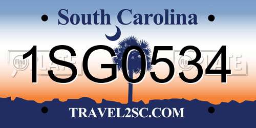 1SG0534 South Carolina License Plate