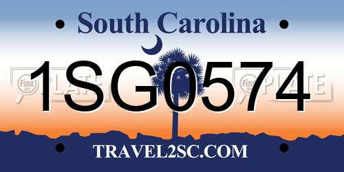 1SG0574 South Carolina License Plate