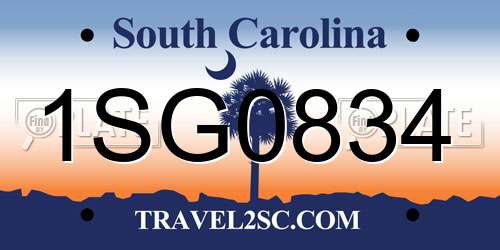 1SG0834 South Carolina License Plate