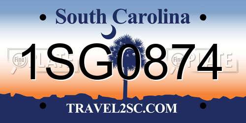 1SG0874 South Carolina License Plate