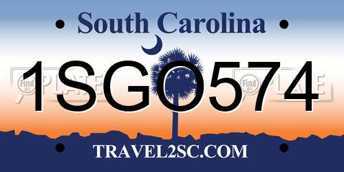 1SGO574 South Carolina License Plate