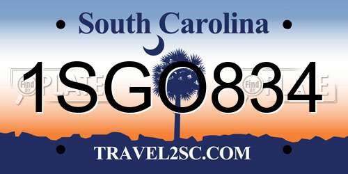 1SGO834 South Carolina License Plate