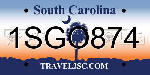 1SGO874 South Carolina License Plate