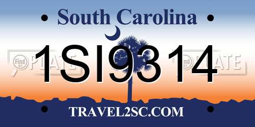 1SI9314 South Carolina License Plate