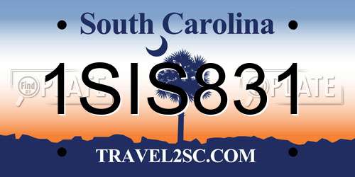 1SIS831 South Carolina License Plate
