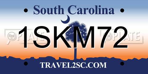 1SKM72 South Carolina License Plate