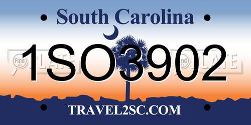 1SO3902 South Carolina License Plate