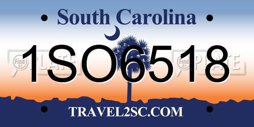 1SO6518 South Carolina License Plate