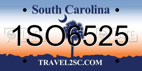 1SO6525 South Carolina License Plate