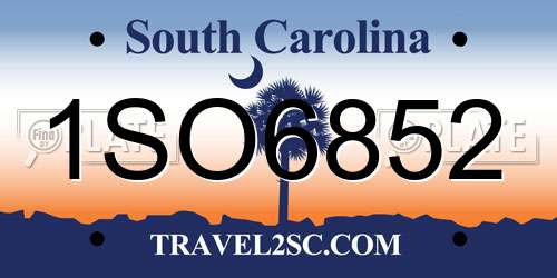 1SO6852 South Carolina License Plate