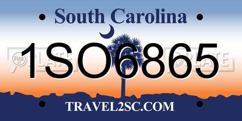 1SO6865 South Carolina License Plate