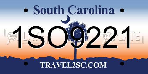 1SO9221 South Carolina License Plate