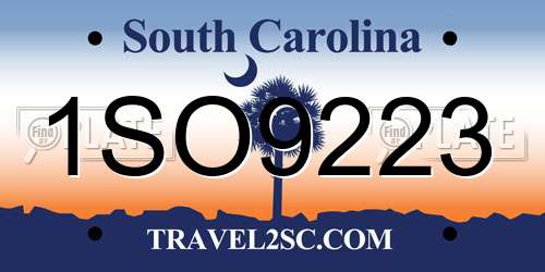1SO9223 South Carolina License Plate