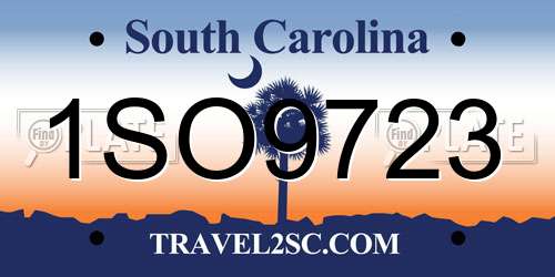 1SO9723 South Carolina License Plate
