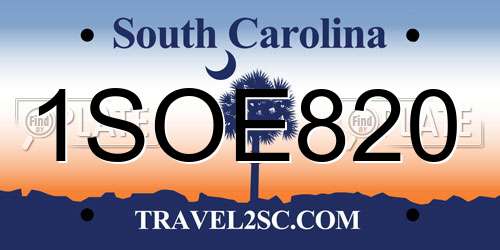 1SOE820 South Carolina License Plate