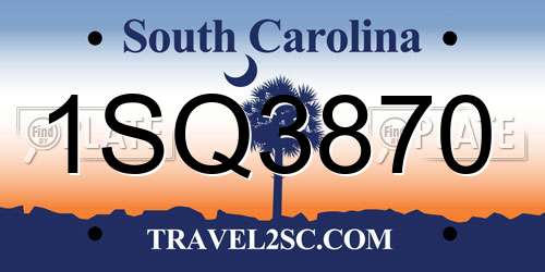 1SQ3870 South Carolina License Plate