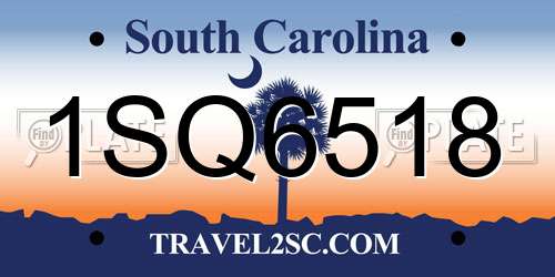 1SQ6518 South Carolina License Plate