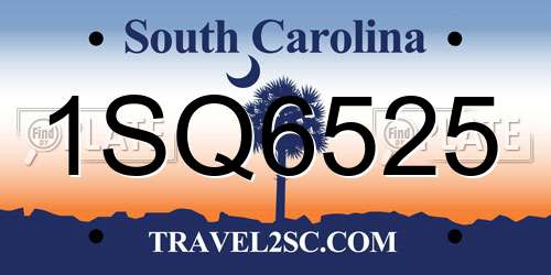 1SQ6525 South Carolina License Plate