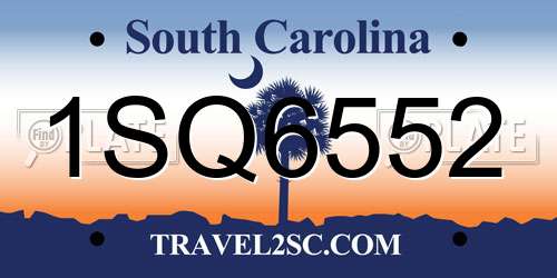 1SQ6552 South Carolina License Plate