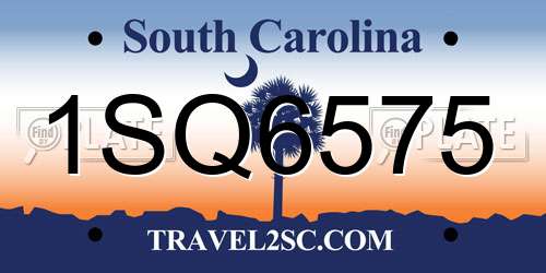 1SQ6575 South Carolina License Plate