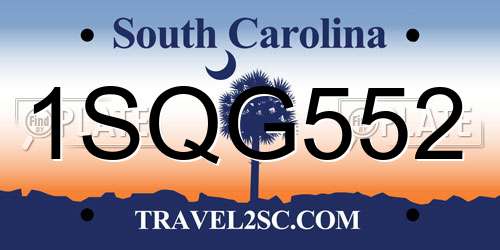 1SQG552 South Carolina License Plate