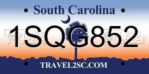 1SQG852 South Carolina License Plate