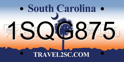 1SQG875 South Carolina License Plate