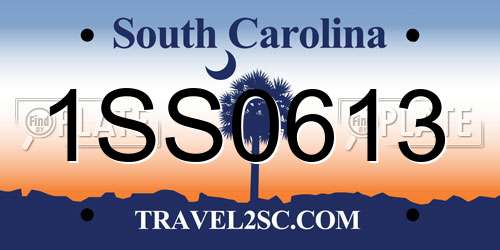 1SS0613 South Carolina License Plate