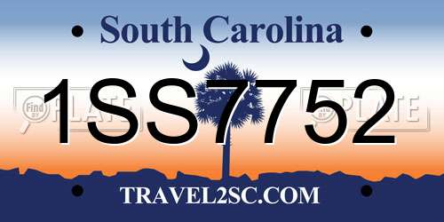 1SS7752 South Carolina License Plate