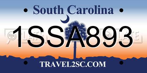 1SSA893 South Carolina License Plate