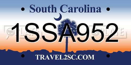 1SSA952 South Carolina License Plate