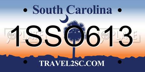 1SSO613 South Carolina License Plate