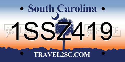 1SSZ419 South Carolina License Plate