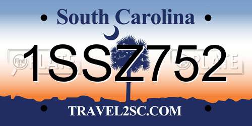 1SSZ752 South Carolina License Plate