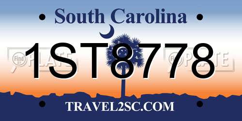 1ST8778 South Carolina License Plate