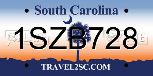 1SZB728 South Carolina License Plate