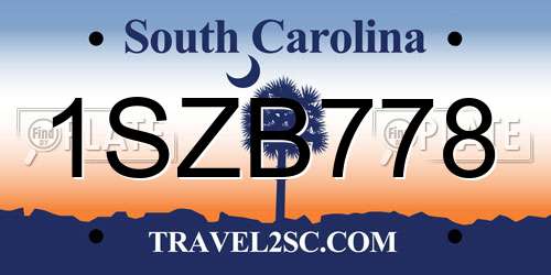 1SZB778 South Carolina License Plate