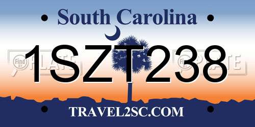 1SZT238 South Carolina License Plate