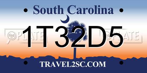 1T32D5 South Carolina License Plate