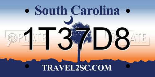 1T37D8 South Carolina License Plate